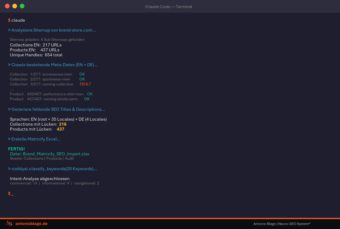 Agentic SEO Systeme 2026: Wie ich Claude Code als SEO-Schaltzentrale nutze 3 Claude Code Terminal bei der Ausführung eines SEO-Workflows